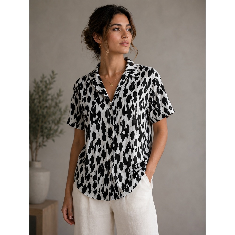 Rachel Rachel Roy Button Up Shirt Womens Medium Black White Animal Print Linen